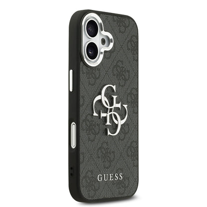Apple iPhone 17 Kılıf Guess Orjinal Lisanslı Gümüş Metal Kamera Çerçeveli 4G Desenli Metal Büyük 4G ve Yazı Logolu Kapak