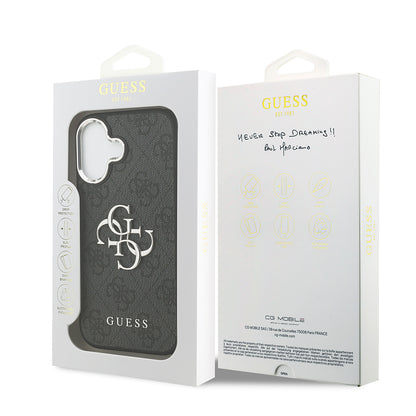 Apple iPhone 17 Kılıf Guess Orjinal Lisanslı Gümüş Metal Kamera Çerçeveli 4G Desenli Metal Büyük 4G ve Yazı Logolu Kapak