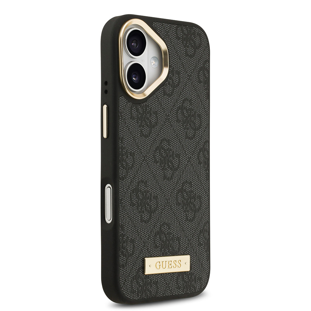 Apple iPhone 17 Kılıf Guess Orjinal Lisanslı M-safe Şarj Özellikli 4G Desenli PU Metal Plaka Klasik Logolu Kapak