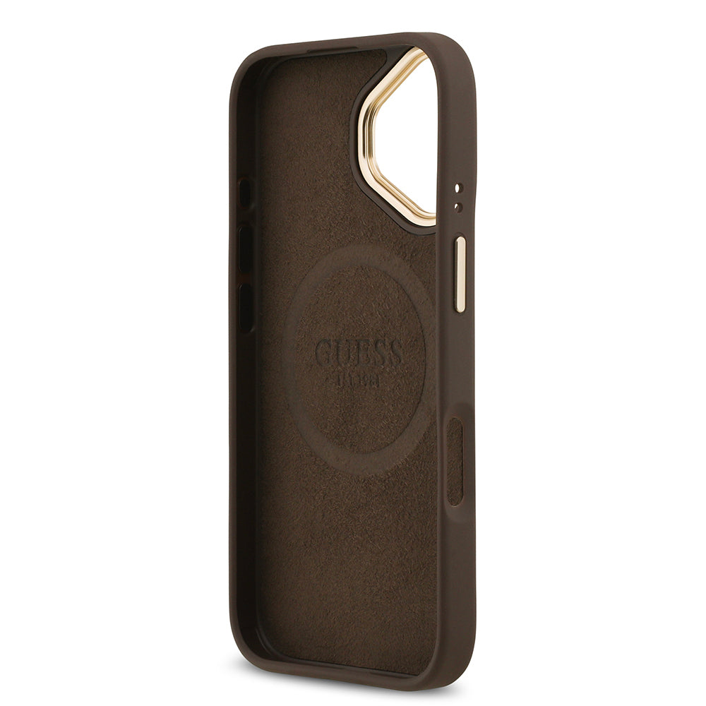 Apple iPhone 17 Kılıf Guess Orjinal Lisanslı M-safe Şarj Özellikli 4G Desenli PU Metal Plaka Klasik Logolu Kapak