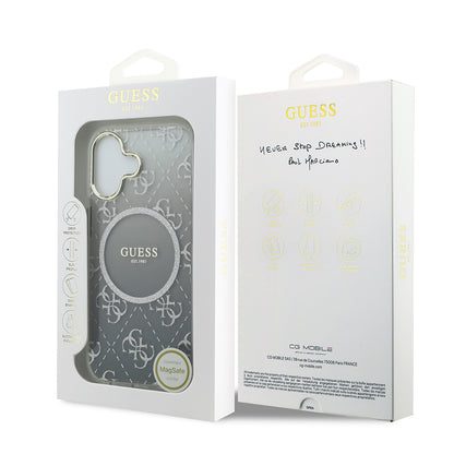 Apple iPhone 17 Kılıf Guess Orjinal Lisanslı M-safe Şarj Özellikli 4G Desenli Simli Silikon Kapak