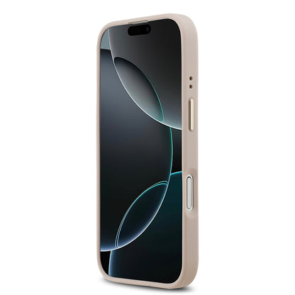 Apple iPhone 17 Kılıf Guess Orjinal Lisanslı M-safe Şarj Özellikli Gold Metal Kamera Çerçeveli PU Deri 4G Desenli Yazı Logolu Kapak