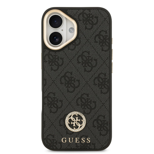 Apple iPhone 17 Kılıf Guess Orjinal Lisanslı M-safe Şarj Özellikli Gold Metal Kamera Çerçeveli Taşlı 4G Logolu Kapak
