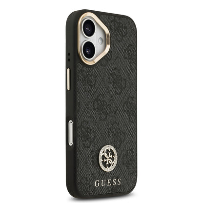 Apple iPhone 17 Kılıf Guess Orjinal Lisanslı M-safe Şarj Özellikli Gold Metal Kamera Çerçeveli Taşlı 4G Logolu Kapak