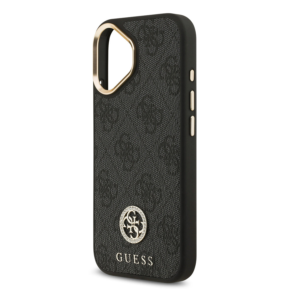 Apple iPhone 17 Kılıf Guess Orjinal Lisanslı M-safe Şarj Özellikli Gold Metal Kamera Çerçeveli Taşlı 4G Logolu Kapak