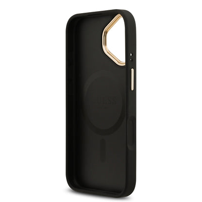 Apple iPhone 17 Kılıf Guess Orjinal Lisanslı M-safe Şarj Özellikli Gold Metal Kamera Çerçeveli Taşlı 4G Logolu Kapak