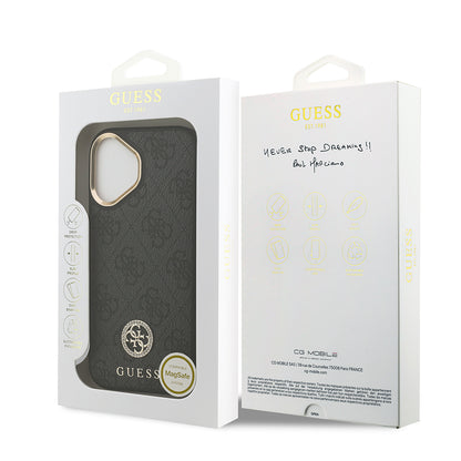 Apple iPhone 17 Kılıf Guess Orjinal Lisanslı M-safe Şarj Özellikli Gold Metal Kamera Çerçeveli Taşlı 4G Logolu Kapak
