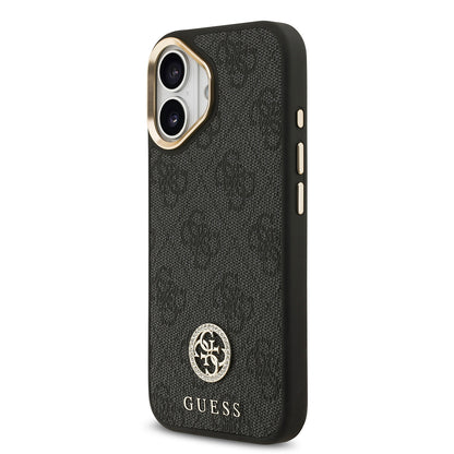 Apple iPhone 17 Kılıf Guess Orjinal Lisanslı M-safe Şarj Özellikli Gold Metal Kamera Çerçeveli Taşlı 4G Logolu Kapak