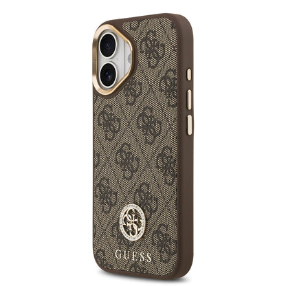 Apple iPhone 17 Kılıf Guess Orjinal Lisanslı M-safe Şarj Özellikli Gold Metal Kamera Çerçeveli Taşlı 4G Logolu Kapak