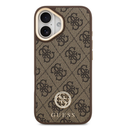 Apple iPhone 17 Kılıf Guess Orjinal Lisanslı M-safe Şarj Özellikli Gold Metal Kamera Çerçeveli Taşlı 4G Logolu Kapak