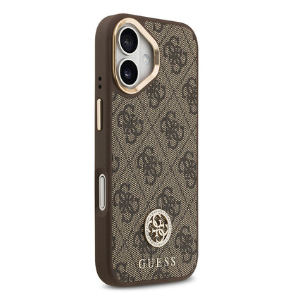Apple iPhone 17 Kılıf Guess Orjinal Lisanslı M-safe Şarj Özellikli Gold Metal Kamera Çerçeveli Taşlı 4G Logolu Kapak