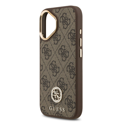 Apple iPhone 17 Kılıf Guess Orjinal Lisanslı M-safe Şarj Özellikli Gold Metal Kamera Çerçeveli Taşlı 4G Logolu Kapak