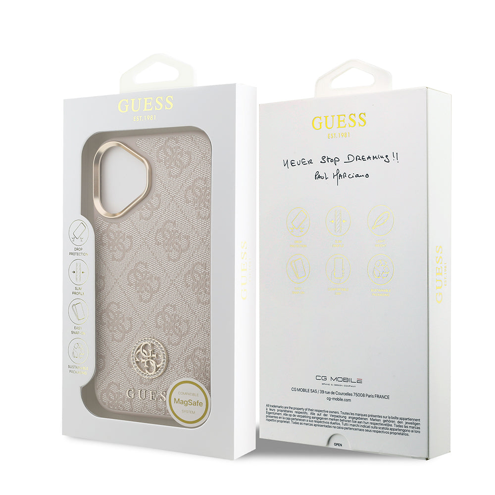 Apple iPhone 17 Kılıf Guess Orjinal Lisanslı M-safe Şarj Özellikli Gold Metal Kamera Çerçeveli Taşlı 4G Logolu Kapak