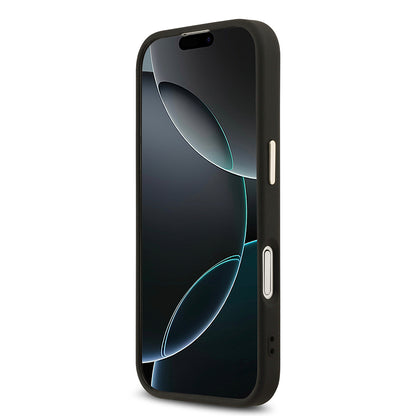 Apple iPhone 17 Kılıf Guess Orjinal Lisanslı M-safe Şarj Özellikli Gold Metal Kamera Çerçeveli Taşlı Üçgen Logo 4G Desenli Kapak