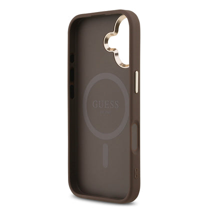 Apple iPhone 17 Kılıf Guess Orjinal Lisanslı M-safe Şarj Özellikli Gold Metal Kamera Çerçeveli Taşlı Üçgen Logo 4G Desenli Kapak
