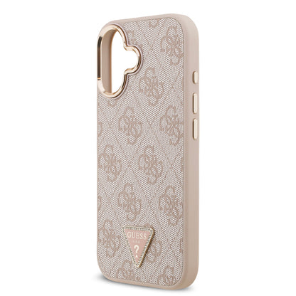 Apple iPhone 17 Kılıf Guess Orjinal Lisanslı M-safe Şarj Özellikli Gold Metal Kamera Çerçeveli Taşlı Üçgen Logo 4G Desenli Kapak