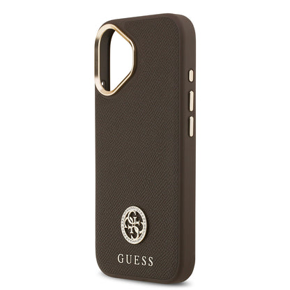 Apple iPhone 17 Kılıf Guess Orjinal Lisanslı M-safe Şarj Özellikli Grained Yazı ve Taşlı 4G Logolu Kapak