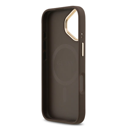 Apple iPhone 17 Kılıf Guess Orjinal Lisanslı M-safe Şarj Özellikli Grained Yazı ve Taşlı 4G Logolu Kapak