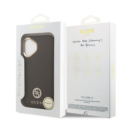Apple iPhone 17 Kılıf Guess Orjinal Lisanslı M-safe Şarj Özellikli Grained Yazı ve Taşlı 4G Logolu Kapak