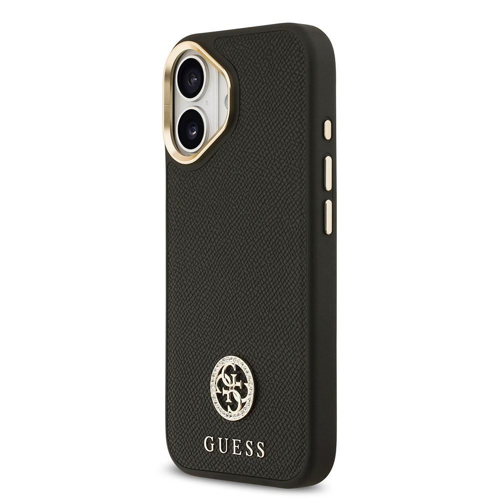 Apple iPhone 17 Kılıf Guess Orjinal Lisanslı M-safe Şarj Özellikli Grained Yazı ve Taşlı 4G Logolu Kapak