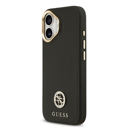Apple iPhone 17 Kılıf Guess Orjinal Lisanslı M-safe Şarj Özellikli Grained Yazı ve Taşlı 4G Logolu Kapak