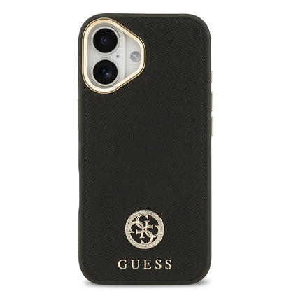 Apple iPhone 17 Kılıf Guess Orjinal Lisanslı M-safe Şarj Özellikli Grained Yazı ve Taşlı 4G Logolu Kapak