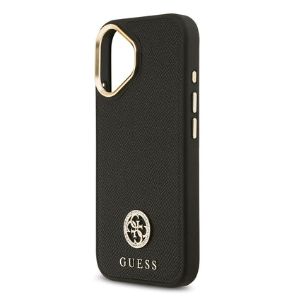 Apple iPhone 17 Kılıf Guess Orjinal Lisanslı M-safe Şarj Özellikli Grained Yazı ve Taşlı 4G Logolu Kapak