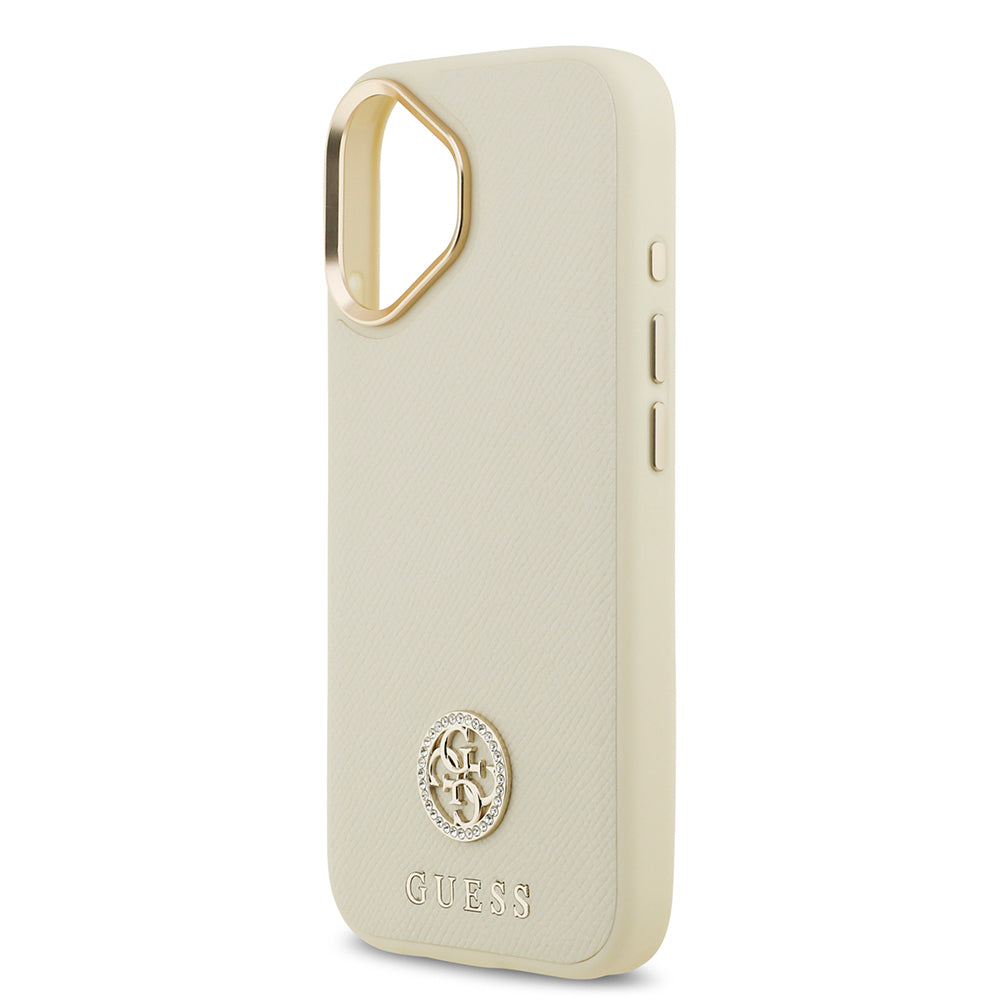 Apple iPhone 17 Kılıf Guess Orjinal Lisanslı M-safe Şarj Özellikli Grained Yazı ve Taşlı 4G Logolu Kapak