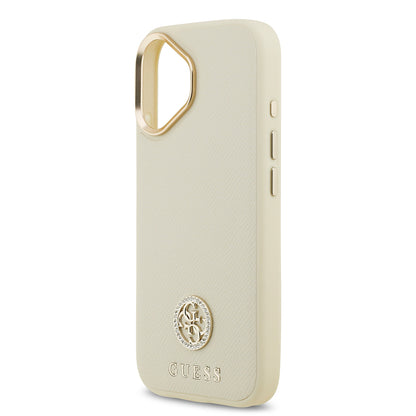 Apple iPhone 17 Kılıf Guess Orjinal Lisanslı M-safe Şarj Özellikli Grained Yazı ve Taşlı 4G Logolu Kapak