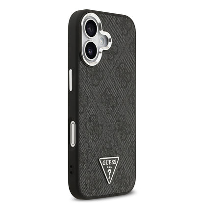 Apple iPhone 17 Kılıf Guess Orjinal Lisanslı M-safe Şarj Özellikli Gümüş Metal Kamera Çerçeveli Üçgen Logo 4G Desenli Kapak