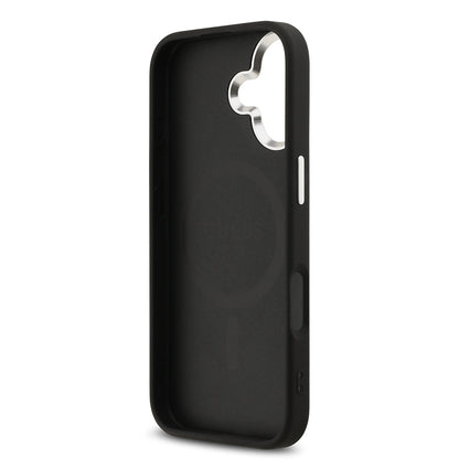 Apple iPhone 17 Kılıf Guess Orjinal Lisanslı M-safe Şarj Özellikli Gümüş Metal Kamera Çerçeveli Üçgen Logo 4G Desenli Kapak