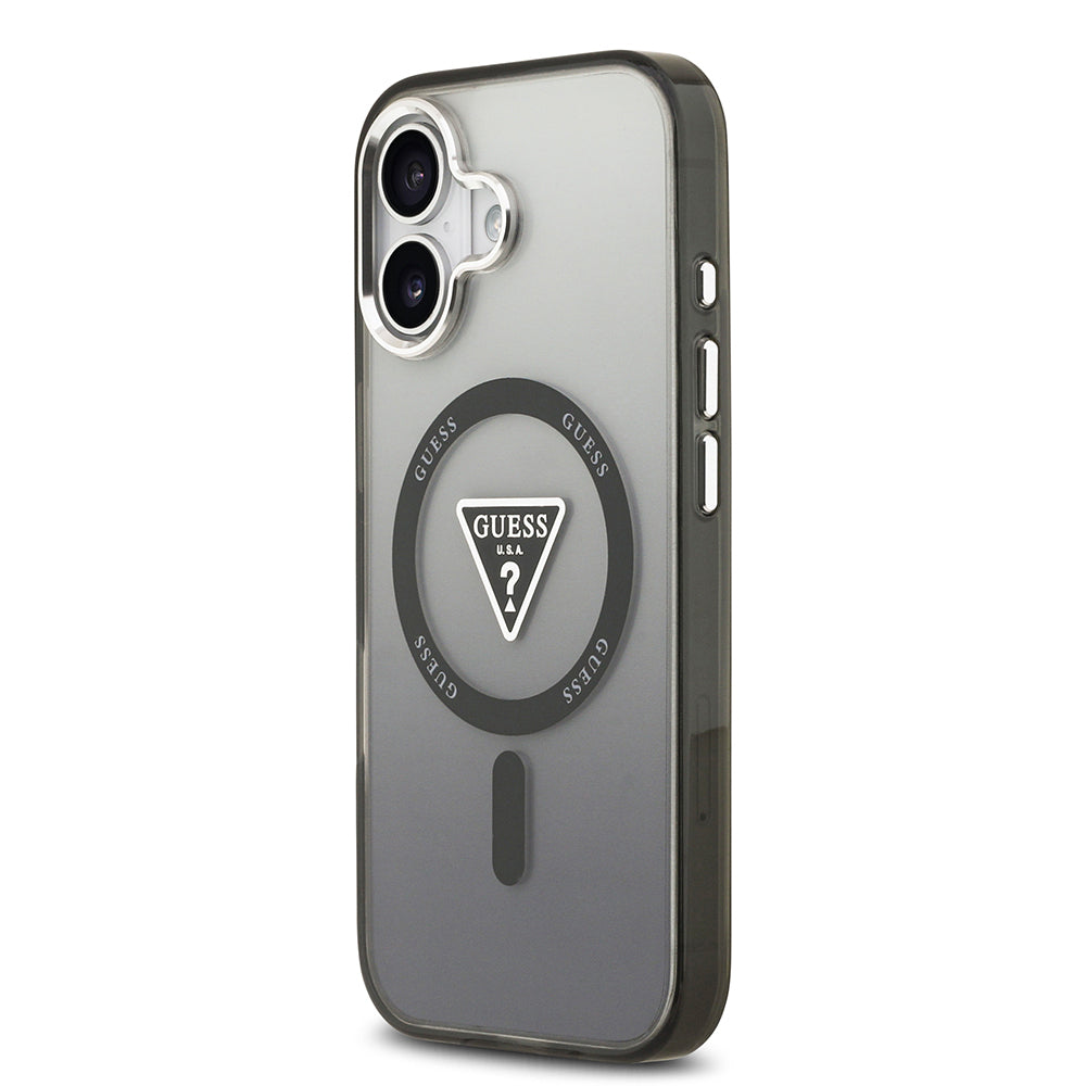 Apple iPhone 17 Kılıf Guess Orjinal Lisanslı M-safe Şarj Özellikli IML Baskılı Üçgen Logolu Metal Kamera Çerçeveli Kapak