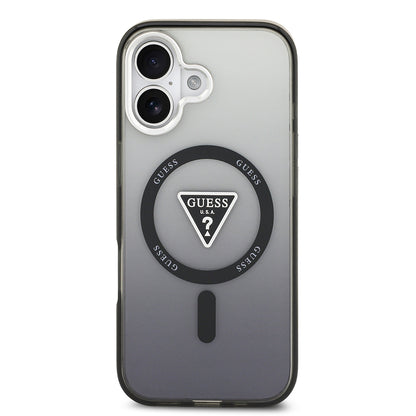 Apple iPhone 17 Kılıf Guess Orjinal Lisanslı M-safe Şarj Özellikli IML Baskılı Üçgen Logolu Metal Kamera Çerçeveli Kapak