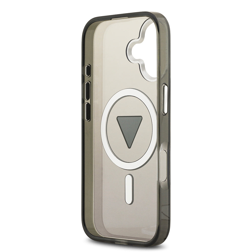 Apple iPhone 17 Kılıf Guess Orjinal Lisanslı M-safe Şarj Özellikli IML Baskılı Üçgen Logolu Metal Kamera Çerçeveli Kapak