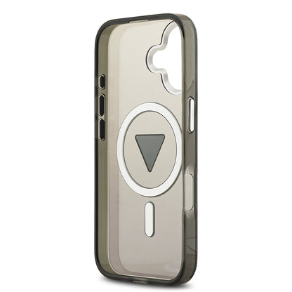 Apple iPhone 17 Kılıf Guess Orjinal Lisanslı M-safe Şarj Özellikli IML Baskılı Üçgen Logolu Metal Kamera Çerçeveli Kapak