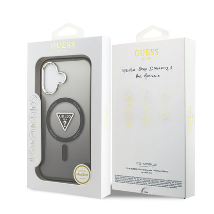 Apple iPhone 17 Kılıf Guess Orjinal Lisanslı M-safe Şarj Özellikli IML Baskılı Üçgen Logolu Metal Kamera Çerçeveli Kapak