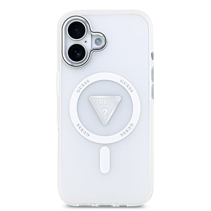 Apple iPhone 17 Kılıf Guess Orjinal Lisanslı M-safe Şarj Özellikli IML Baskılı Üçgen Logolu Metal Kamera Çerçeveli Kapak
