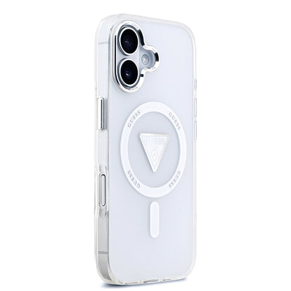 Apple iPhone 17 Kılıf Guess Orjinal Lisanslı M-safe Şarj Özellikli IML Baskılı Üçgen Logolu Metal Kamera Çerçeveli Kapak
