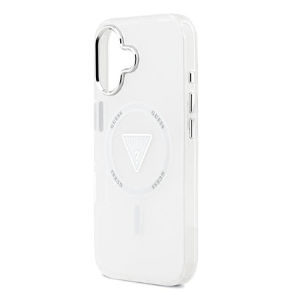Apple iPhone 17 Kılıf Guess Orjinal Lisanslı M-safe Şarj Özellikli IML Baskılı Üçgen Logolu Metal Kamera Çerçeveli Kapak