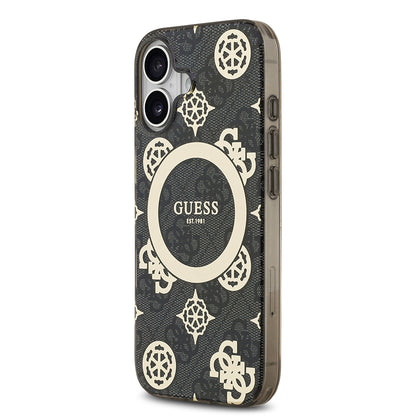 Apple iPhone 17 Kılıf Guess Orjinal Lisanslı M-safe Şarj Özellikli IML Peony ve 4G Desenli Klasik Logolu Kapak