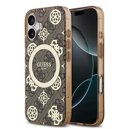 Apple iPhone 17 Kılıf Guess Orjinal Lisanslı M-safe Şarj Özellikli IML Peony ve 4G Desenli Klasik Logolu Kapak