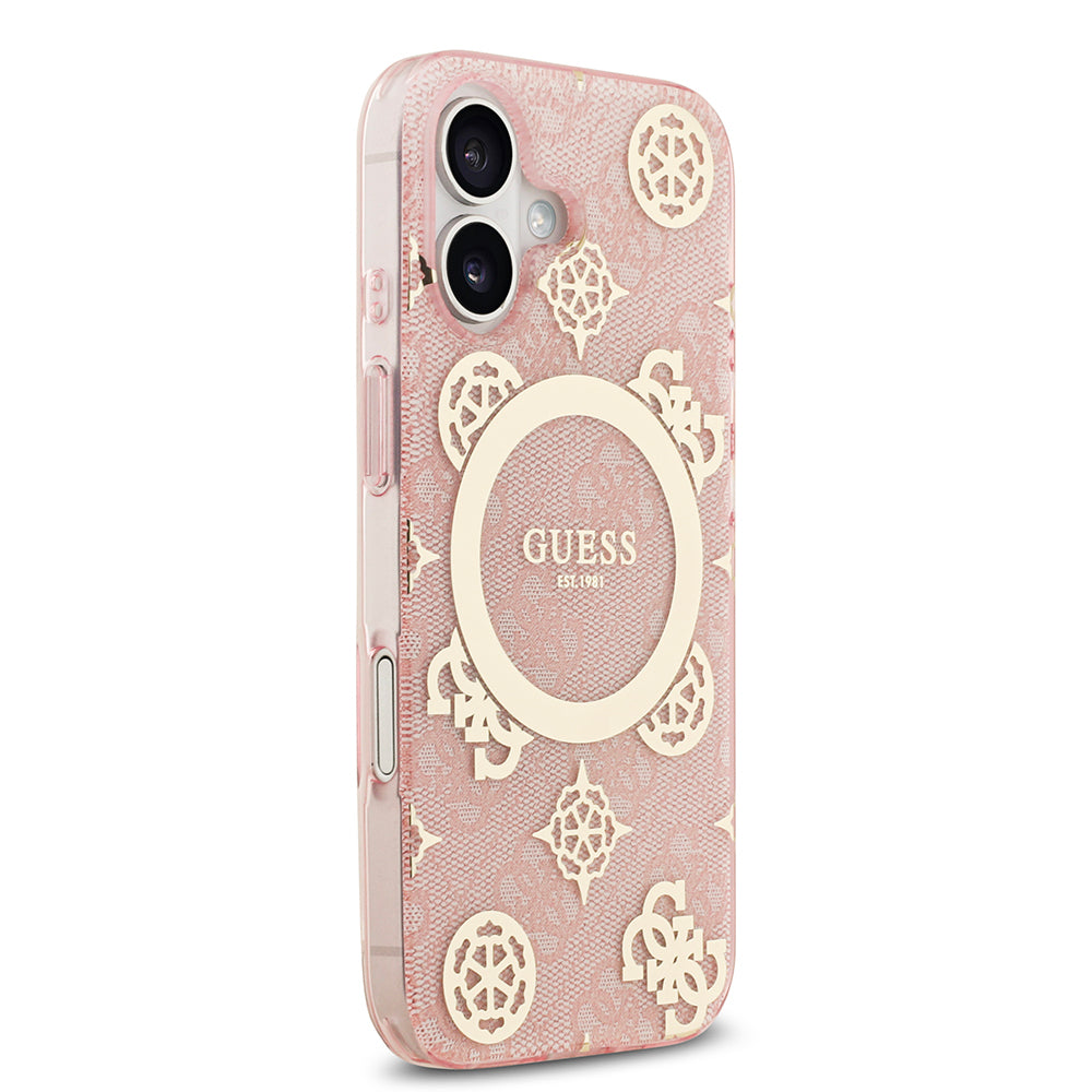Apple iPhone 17 Kılıf Guess Orjinal Lisanslı M-safe Şarj Özellikli IML Peony ve 4G Desenli Klasik Logolu Kapak