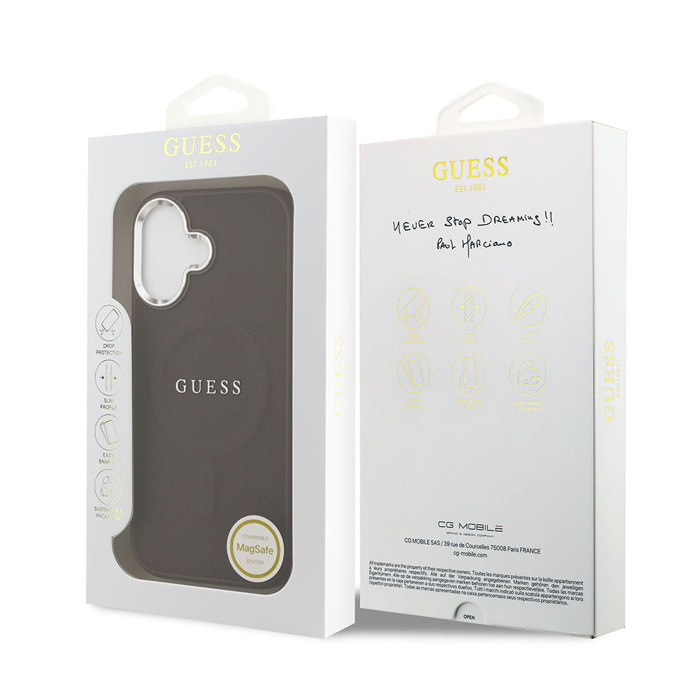 Apple iPhone 17 Kılıf Guess Orjinal Lisanslı M-safe Şarj Özellikli Klasik Yazı Logolu PU Deri Kapak