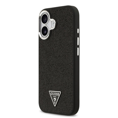 Apple iPhone 17 Kılıf Guess Orjinal Lisanslı M-safe Şarj Özellikli Metal Kamera Çerçeveli Üçgen Logolu Glitter Kapak
