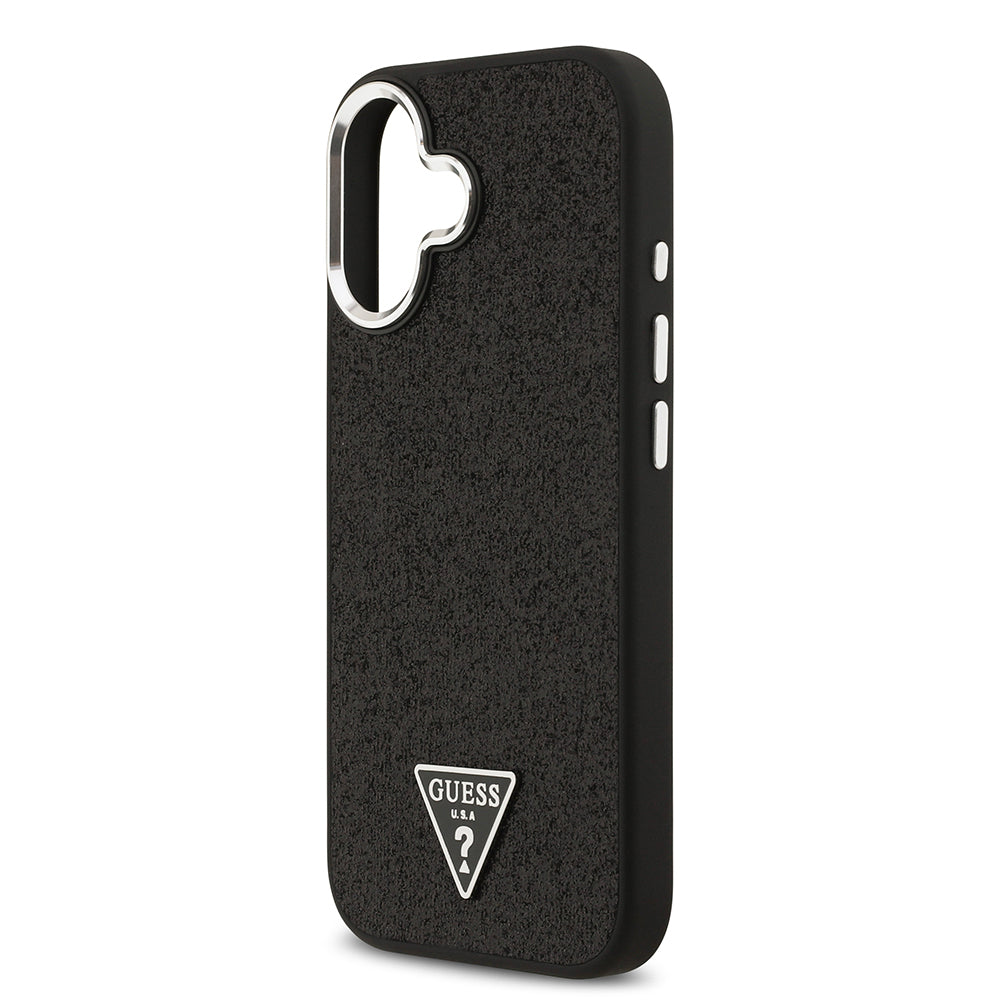 Apple iPhone 17 Kılıf Guess Orjinal Lisanslı M-safe Şarj Özellikli Metal Kamera Çerçeveli Üçgen Logolu Glitter Kapak