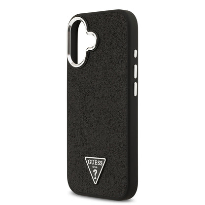 Apple iPhone 17 Kılıf Guess Orjinal Lisanslı M-safe Şarj Özellikli Metal Kamera Çerçeveli Üçgen Logolu Glitter Kapak