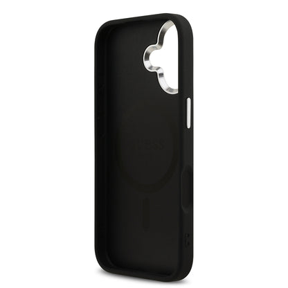 Apple iPhone 17 Kılıf Guess Orjinal Lisanslı M-safe Şarj Özellikli Metal Kamera Çerçeveli Üçgen Logolu Glitter Kapak