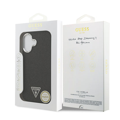 Apple iPhone 17 Kılıf Guess Orjinal Lisanslı M-safe Şarj Özellikli Metal Kamera Çerçeveli Üçgen Logolu Glitter Kapak