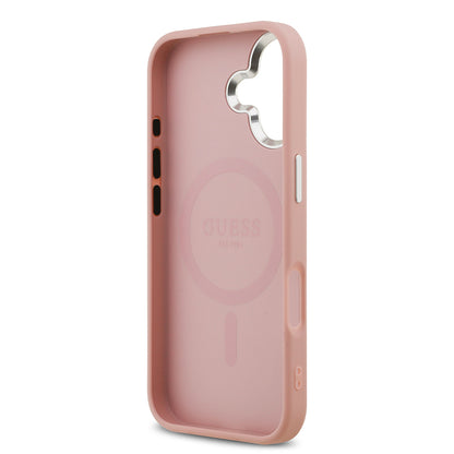Apple iPhone 17 Kılıf Guess Orjinal Lisanslı M-safe Şarj Özellikli Metal Kamera Çerçeveli Üçgen Logolu Glitter Kapak