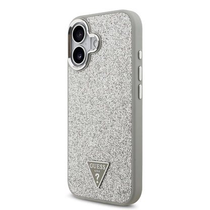 Apple iPhone 17 Kılıf Guess Orjinal Lisanslı M-safe Şarj Özellikli Metal Kamera Çerçeveli Üçgen Logolu Glitter Kapak